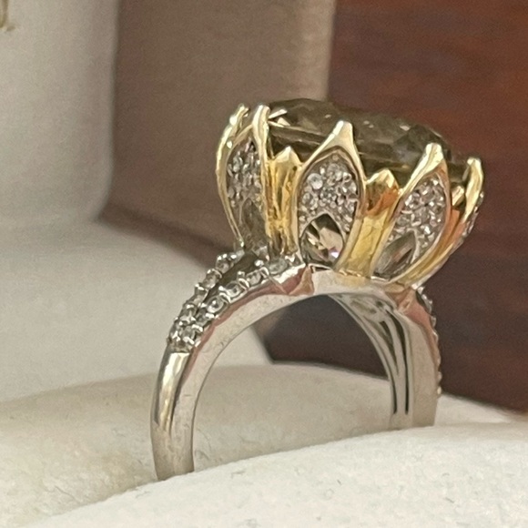 Lime citrine quartz white zircon accent solid sterling silver size 7.0 ring - Picture 2 of 9